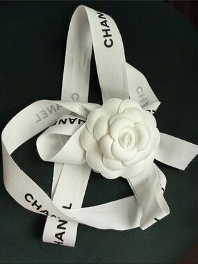 CHANEL White Camellia Ribbon